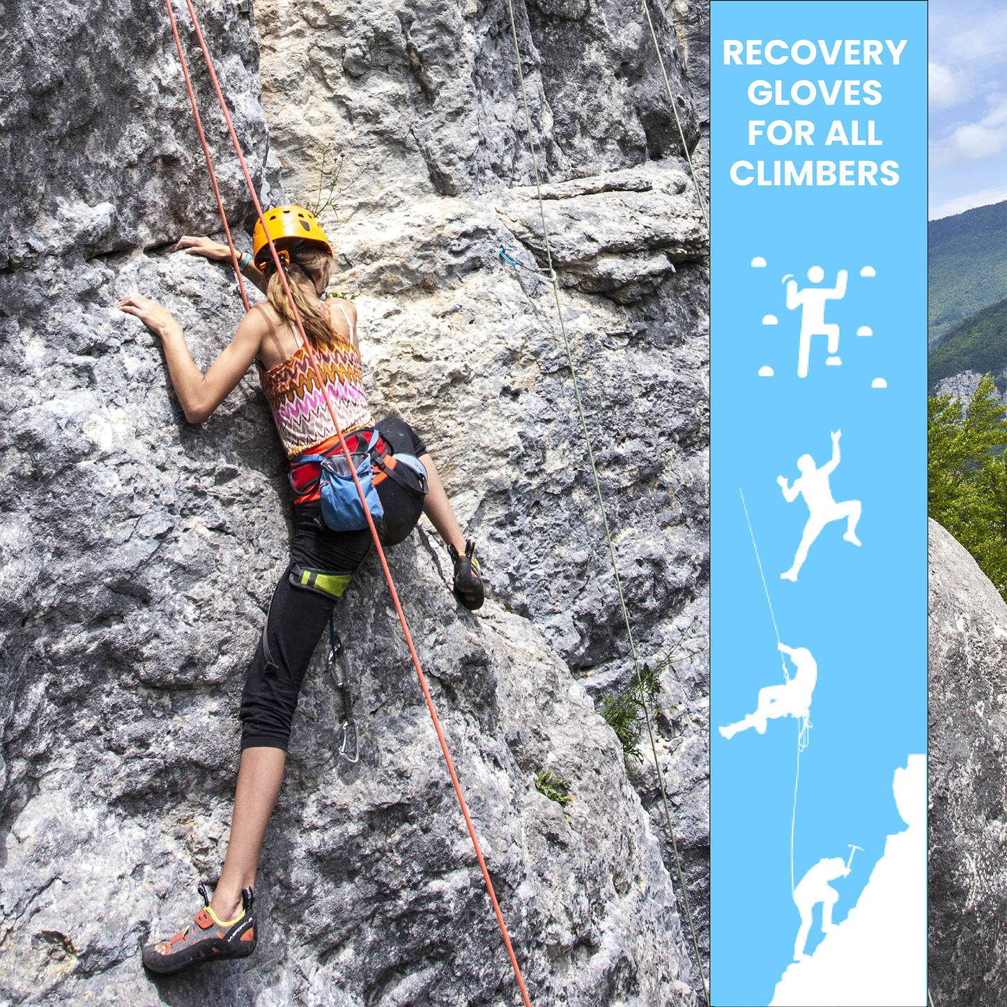 Fast Recovery Copper Infused Long Compression Gloves. Designed For Climbers.