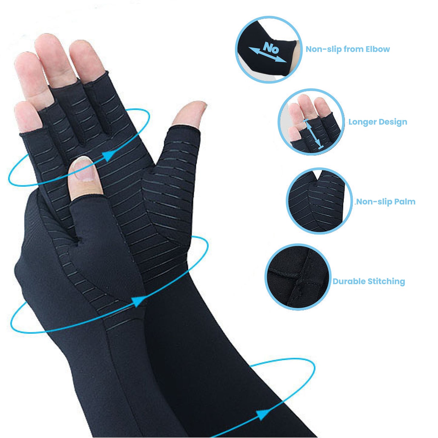 Fast Recovery Copper Infused Long Compression Gloves. Designed For Climbers.